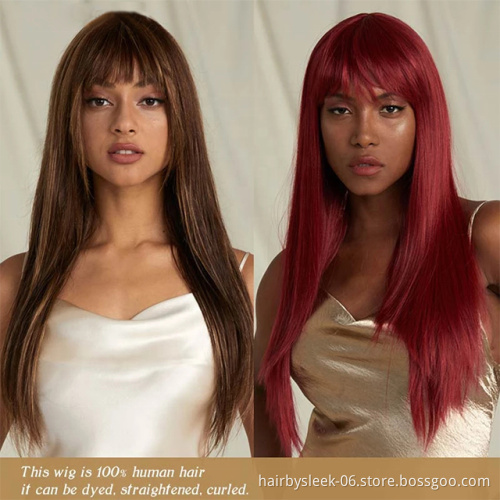 Wholesale 16~28 inches Straight Wig With Bang Brazilian Remy Human Hair Wig Burgundy Orange brown black Full Machine Made Wig